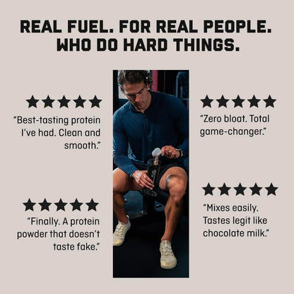 Jocko Fuel Whey Protein Powder contains 22 grams of protein per serving and provides 27 servings per tub.