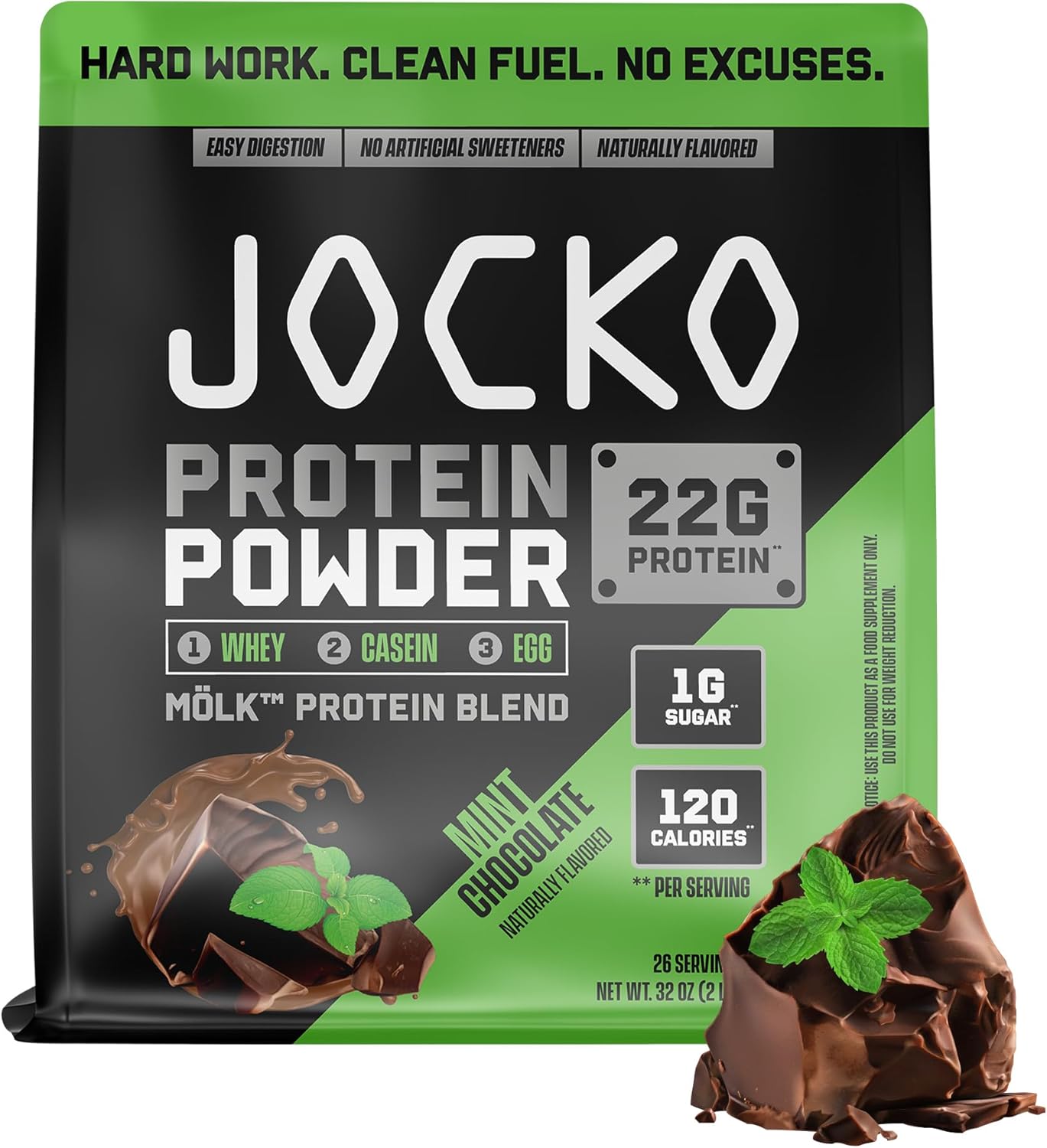 Jocko Fuel Whey Protein Powder contains 22 grams of protein per serving and provides 27 servings per tub.